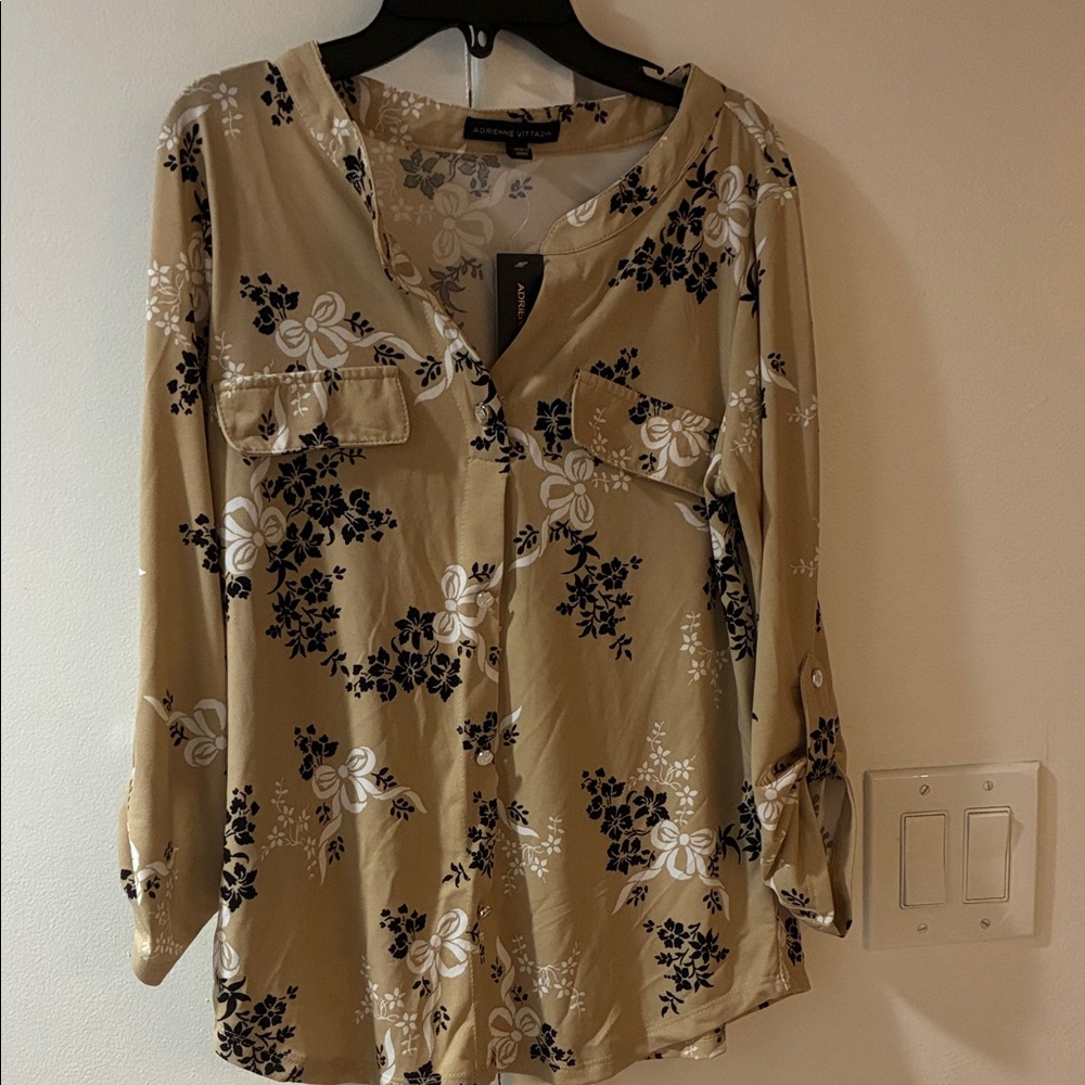 BRAND NEW WITH  TAGS. Floral Button-Down Shirt - Beige and Black